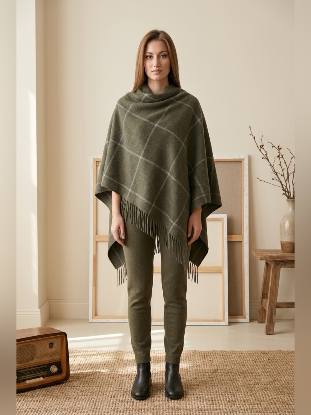 Portolano Dark Gray Plaid Shawl